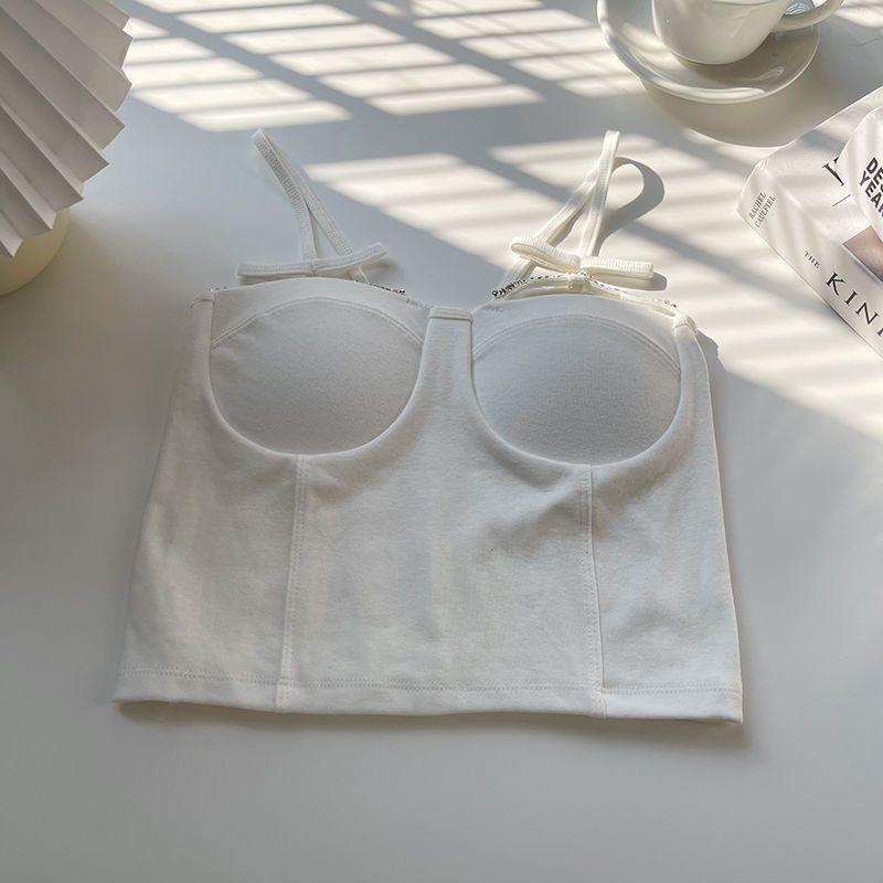 One-piece Cup Anti-slip Camisole Vest For Women Sweet And Hot Sexy Ruched Diamond Decorated Base Layer Inner Wear Bandeau Underwear