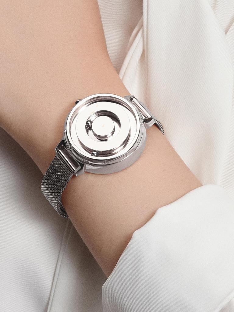 EUTOUR Women's Magnetic Quartz Watch, Minimalist Casual Analogue Watch, Stylish, Waterproof, 36mm, Silver Dial, Silver Stainless Steel Band, Mesh