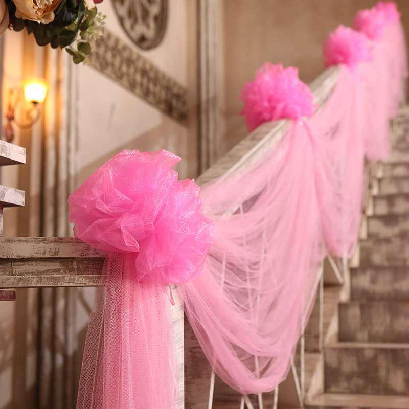 Wedding Gauze Curtain & Decoration with Floral Ball - Perfect for New Home & Stair Handrails, Free Shipping