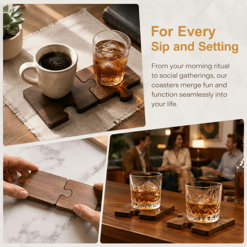 4pcs Heat Resistant Puzzle Coasters Non Slip Tea Cup Mat Creative Wooden Coaster Set  Dining Table