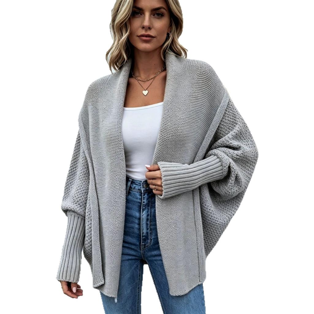 Autumn and Winter New Women's Knitted Sweater Solid Color Bat Sleeve European and American Sweater Cardigan Jacket Women
