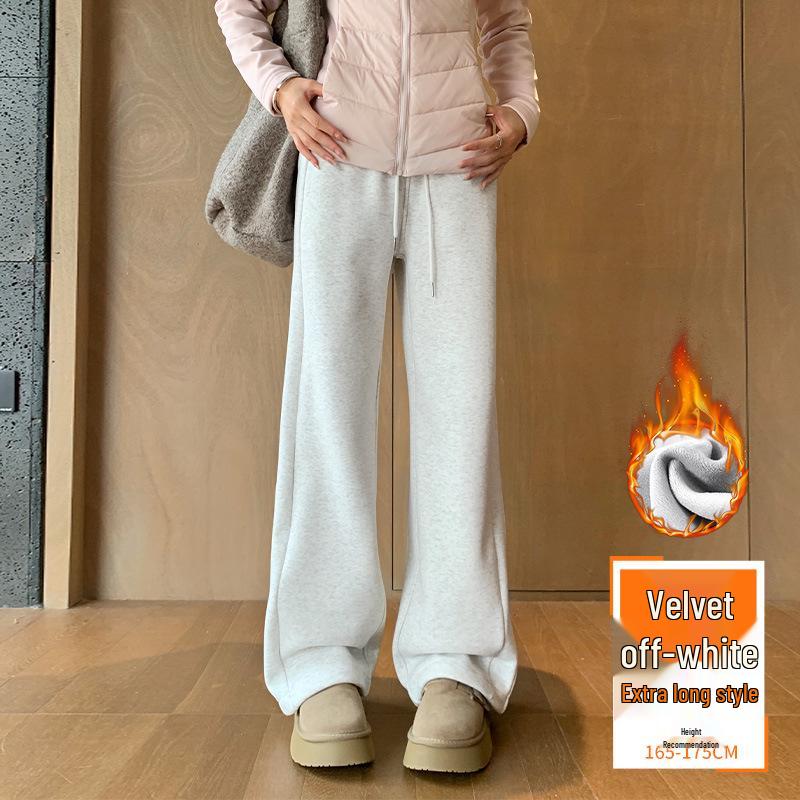 Pantaloni de trening largi cu fleece pentru femei - Toamnă/Iarnă 2024, Îngroșați, Largi, Subțiază, Picior drept, Îmbrăcăminte sport casual