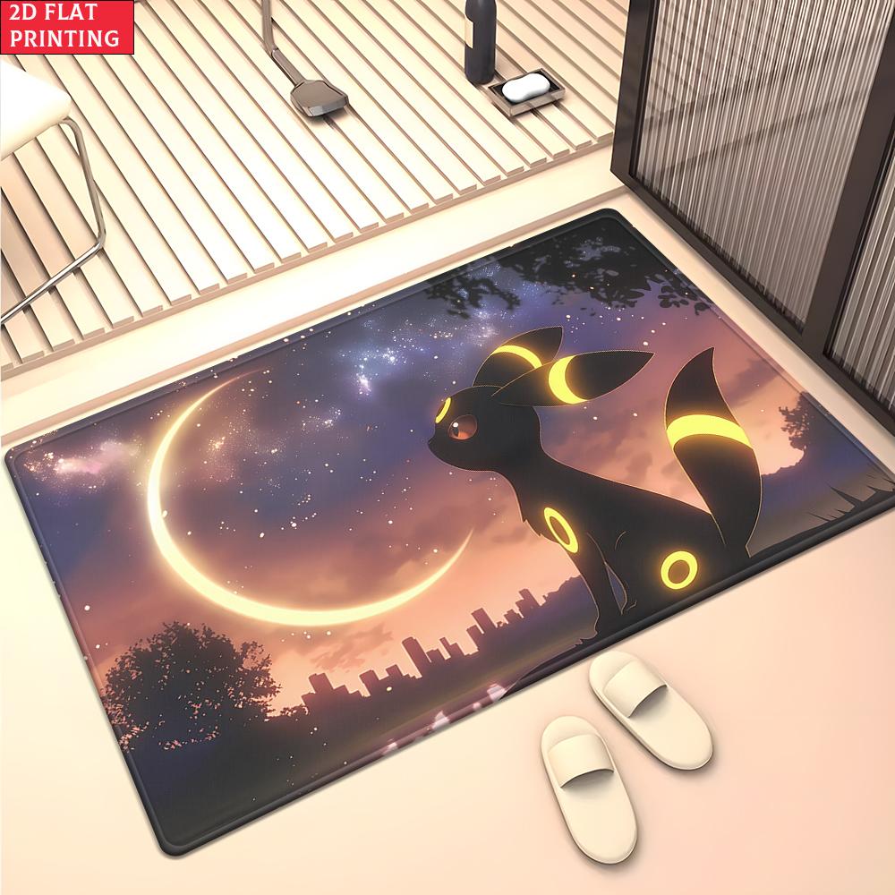 Anime Style Moon & Psychic Fox Area Rug Non Slip Soft Floor Mat For Gaming Room Living Room Bedroom Decor Washable Carpet