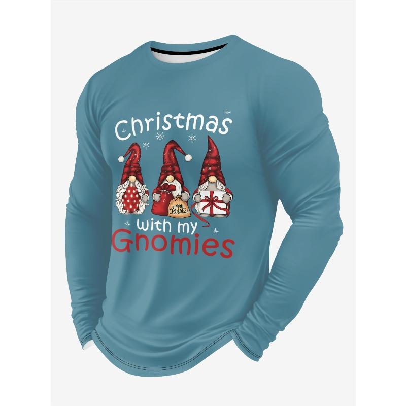 Christmas Elements Santa Claus 3D Printing Men's Spring Autumn Tops T-shirts Fashion Versatile Loose Breathable Long Sleeve O-neck T-shirt Casual