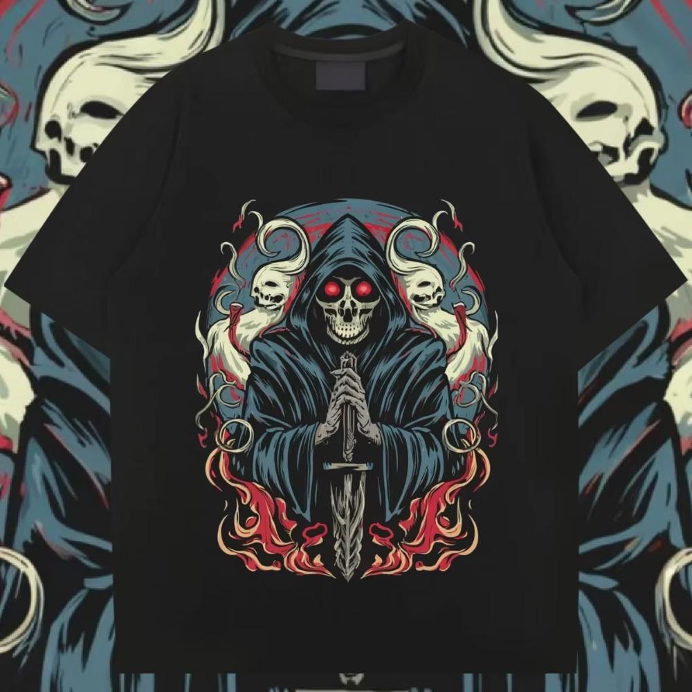 Death Round Collar Tee Oversized Loose Tops Retro Harajuku Rap Style Shirt Graphic Cotton T Shirt Causal Unisex T-shirt Custom