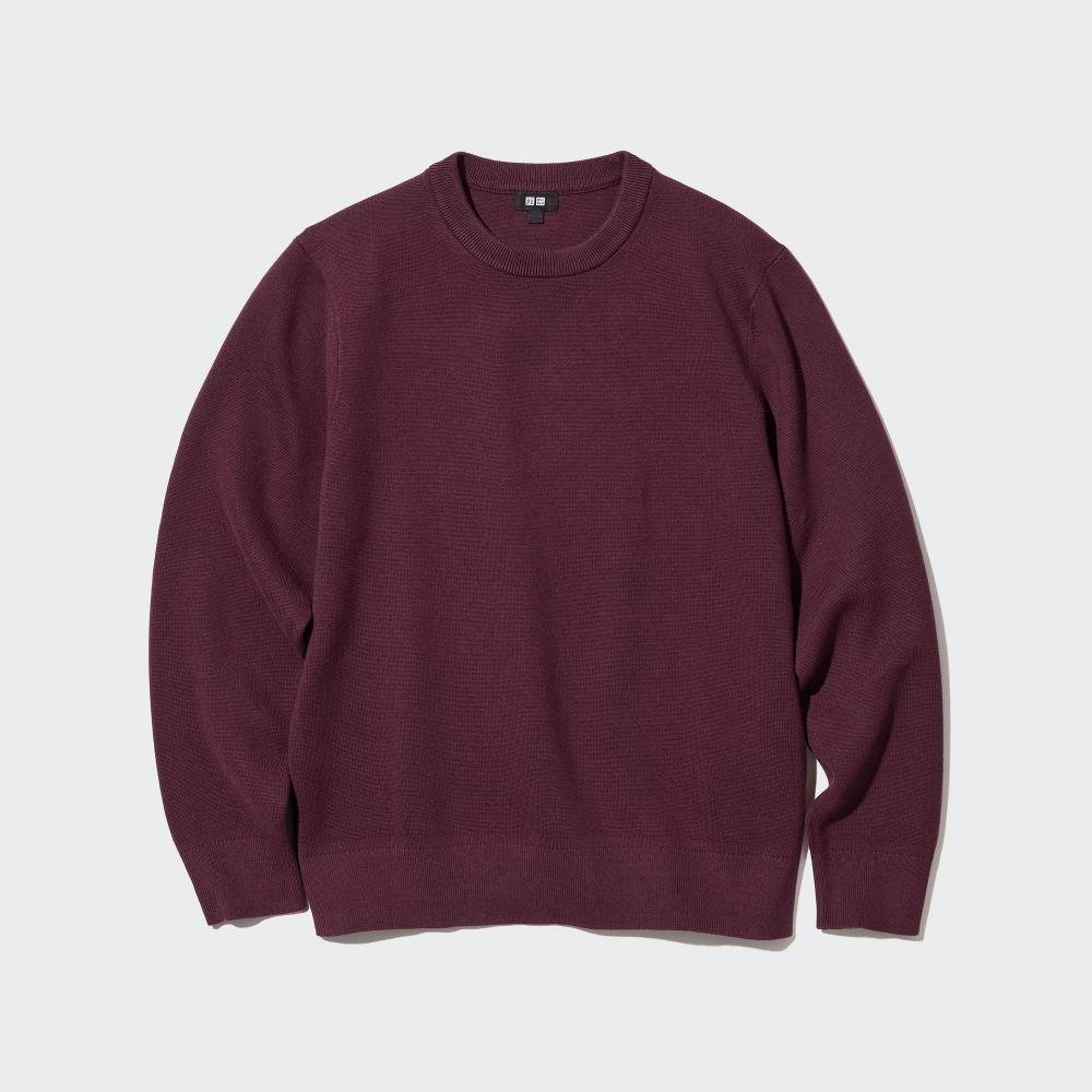 

UNIQLO JAPAN Моющийся эластичный свитер в рубчик с круглым вырезом и длинными рукавами