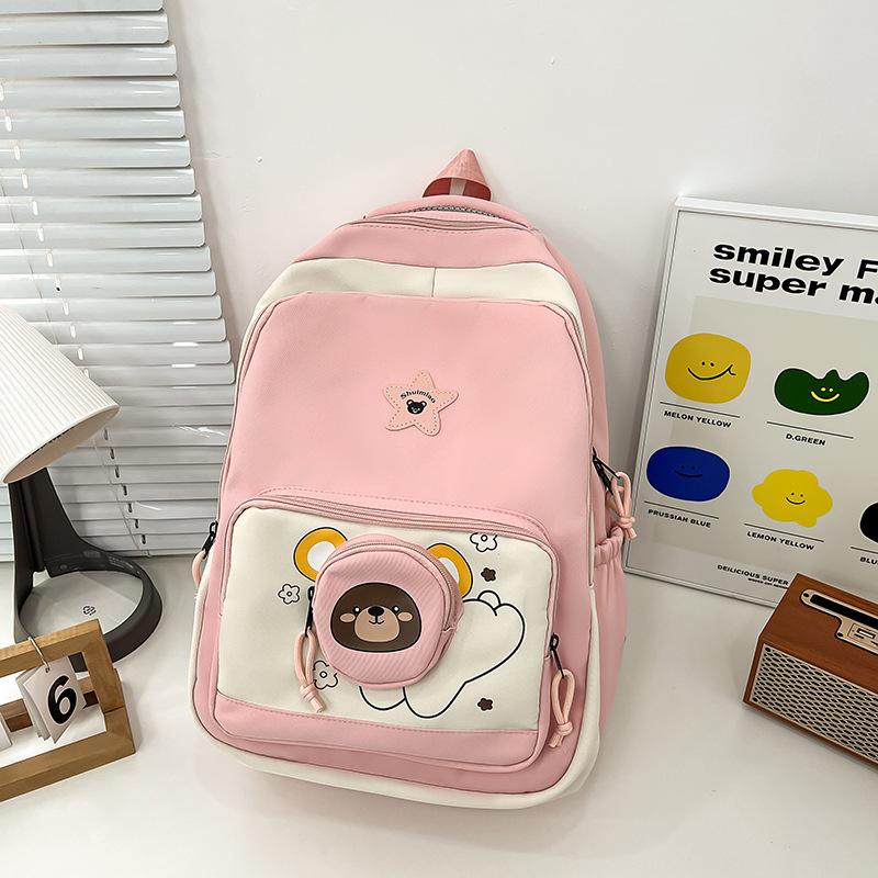 Campus Schoolbag Junior High School Girl Fresh and Cute Bear Girl Lightweight Backpack Large Capacity Durable Backpack Fashion