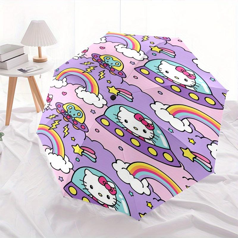 Hello Kitty,Rainbow Automatic Folding Umbrella-Simple 8-Rib Design, Bright Cartoon Pattern, Durable Iron Frame, Suitable For Travel, Outdoor