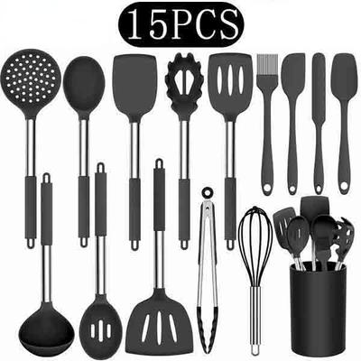 Silicone Kitchenware Cooking Utensils Set Non-stick Cookware Spatula Shovel Egg Beaters Stainless Steel Handle Kitchen Tool Set