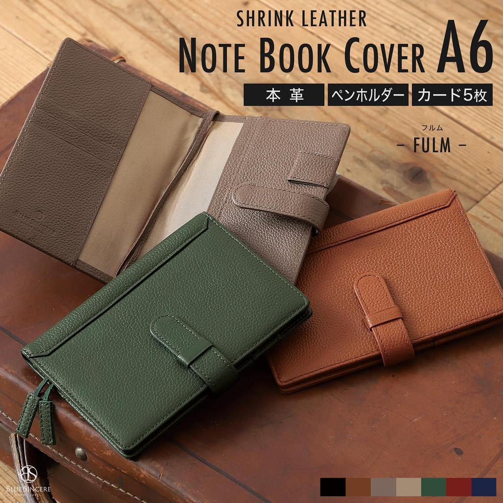 A6 Size Notebook Genuine Holds 2 Pen Sticky Business Bookmark Included NC5 [BLUE SINCERE] Cover, Leather, Books, Holder, Pocket, Cards, Notes, Cards,