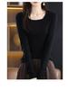 2025 Slim Fit Women's Square Neck 100% Wool Sweater - Thin U-neck Base Layer Top