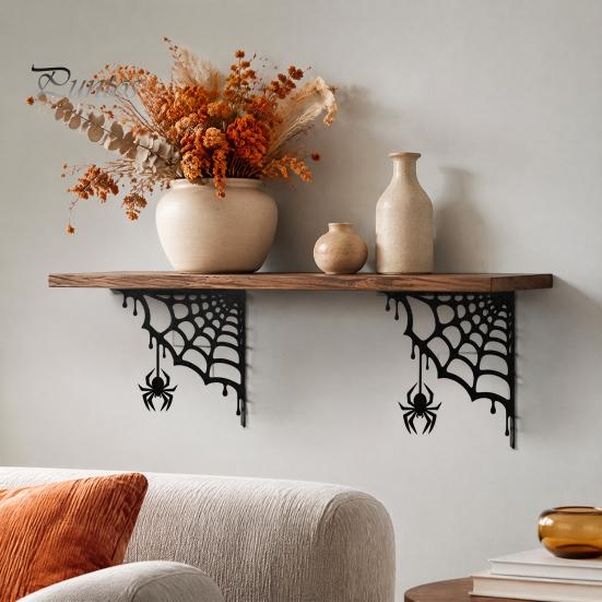 Gothic Home Accents 2Pcs Spider Web Corner Metal Wall Art, Signs Outdoor Decor, Unique Garden Hanging Minimalist Aesthetic Sculpture for Living