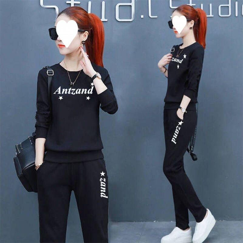 Sportswear Suit for Women in Spring and Autumn Korean Style Loose Fashionable Casual Long-sleeved Two-piece Set