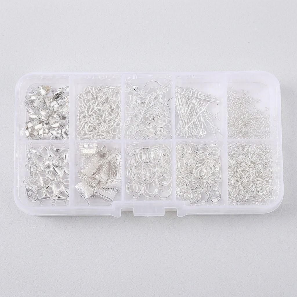 

Alloy Jewelry Making Kit with Clips Lobster Clasps Open Jump Rings Earring Hooks DIY Accessories Craft Supplies серебряный