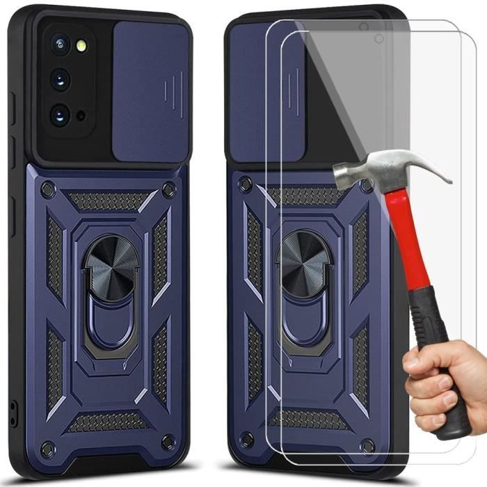 Coque de Protection - PROSHOP - pour Samsung S20 - Rigide - Bleu Marine - 2 Verres Trempés
