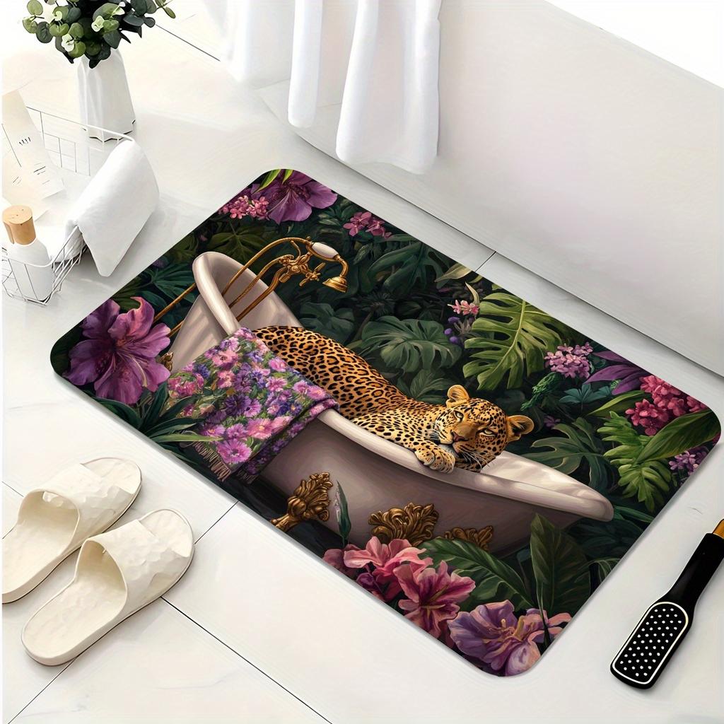 Luxurious Leopard Print Area Rug - Modern Animal Pattern Non-Slip Floor Mat for Bathroom , Kitchen , Cafe , Bar , Room