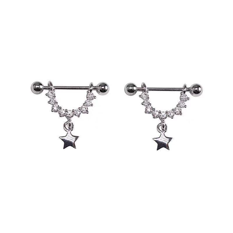 Small and Exquisite Star Pendant Ear Bone Ring for Women Niche Design Diamond U-shaped Earrings Earrings