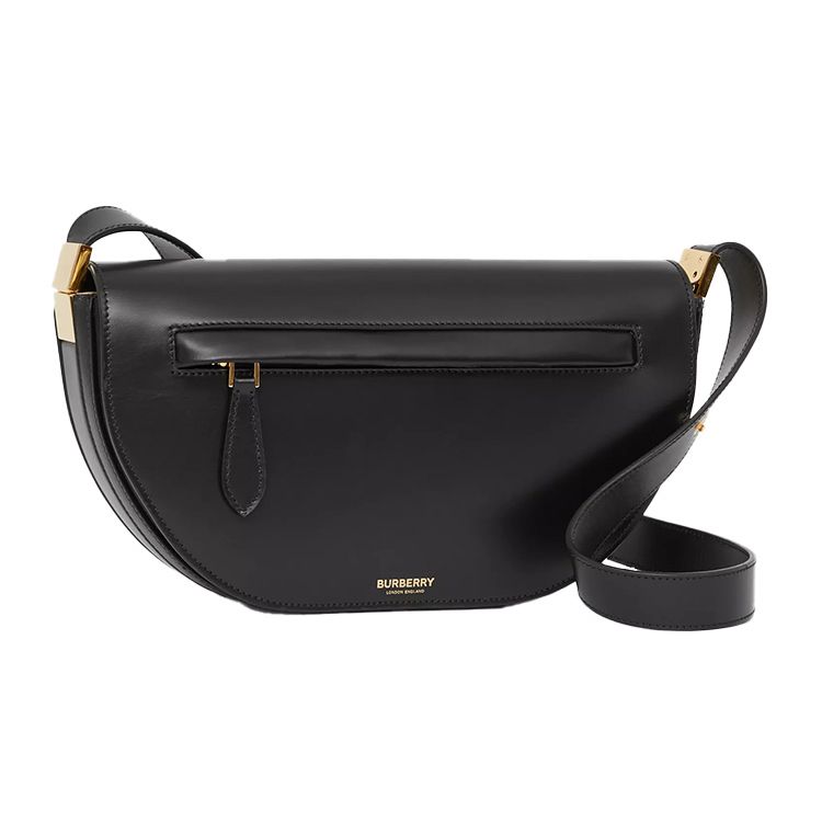 Burberry Black Smooth Leather Saddle Shoulder Bag With Gold Logo Print For Daily Use