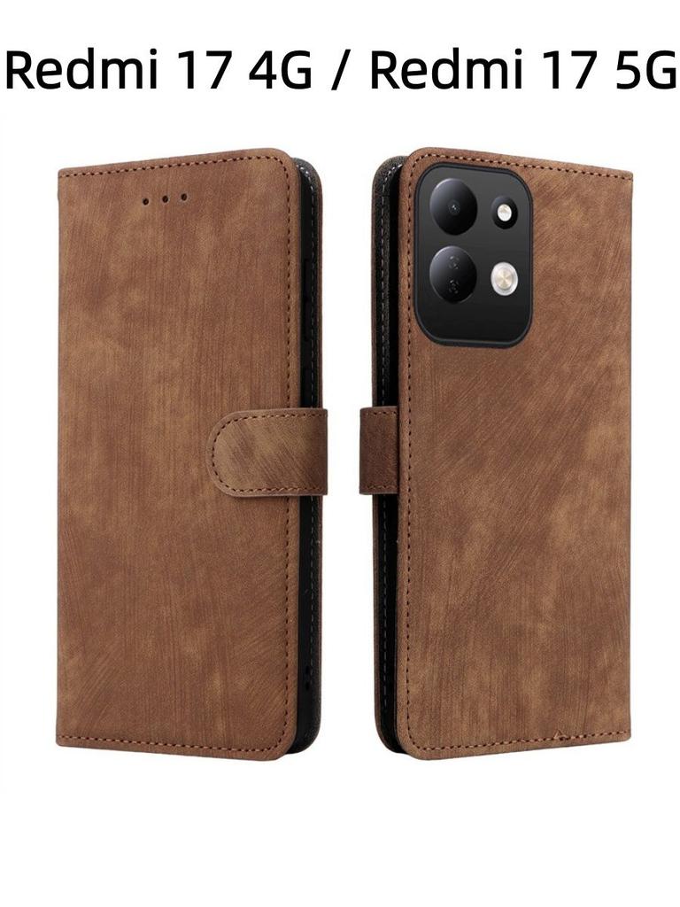 For Redmi 17 4G / Redmi 17 5G Flip Case RFID tection Dual-Layer Card Slot Soft Silicone External Leather Stand Holder Flip Cover