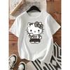 2026 Summer HelloKitty Cartoon Graphic Tee Casual Short Sleeve Cotton Tops for Adults Kids Lovely Kawaii Streetwear Style