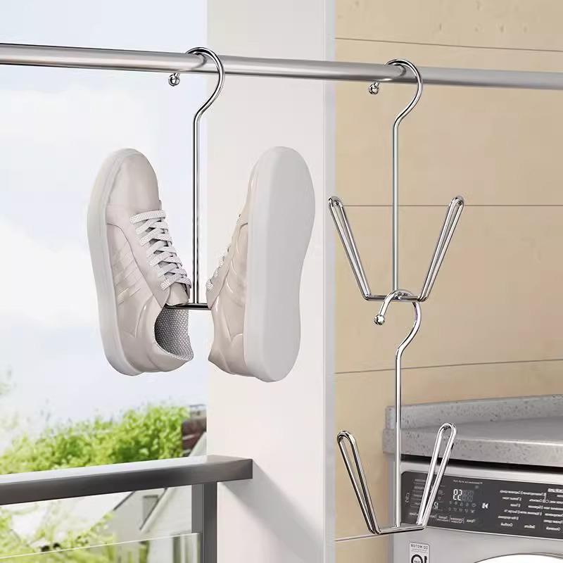 2/5Pcs Stainless Steel Shoe Rack Hangers Metal Storage Box Space-Saving With Closet Hooks Silver Home Laundry Accessories