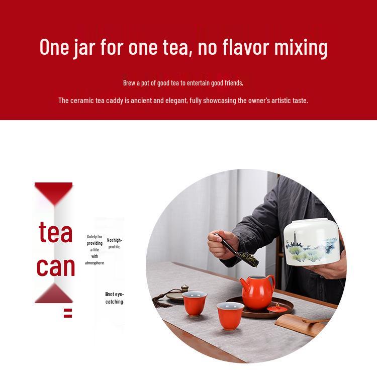 Large Ceramic Tea Storage Canister for Red, Green, Longjing, Biluochun, and Pu'er Tea - Half Jin Capacity