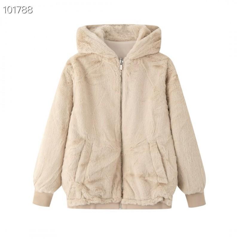 Damen Wendbare Kunstwildlederjacke Kurz Fleecegefüttert Polokragen Puffärmel Frischer Süßer Stil