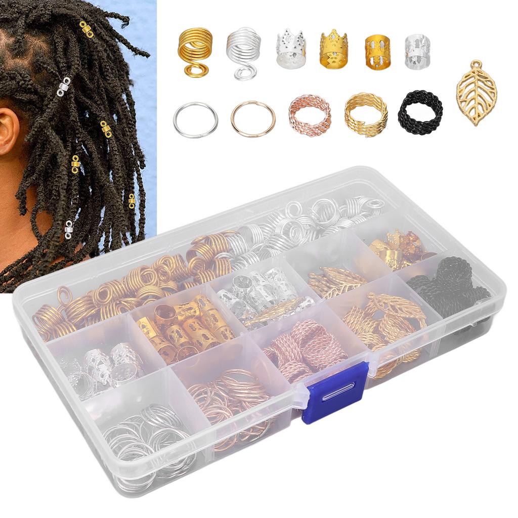 200pcs Hair Braiding Beads DIY Dreadlocks Hair Tube Cuffs Beads Hair Accessories for Hair Clip Decoration