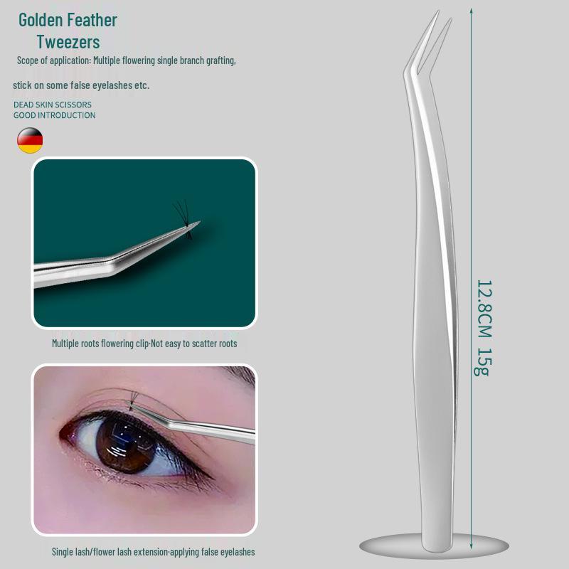 

Golden Feather Precision Eyelash Tweezers and Curler - Stainless Steel Makeup Tool