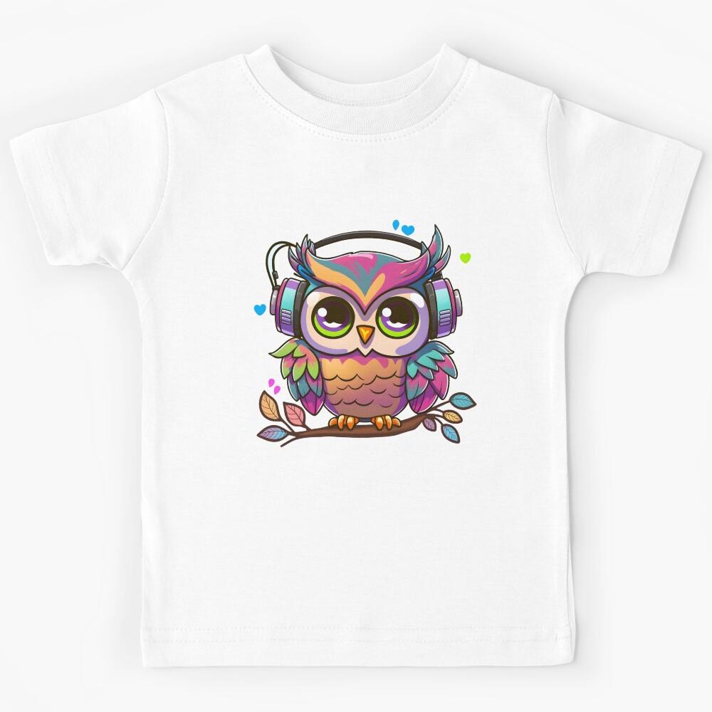 Colorful Musical Pinky Owl Perched on a Tree Kids T-Shirt 160