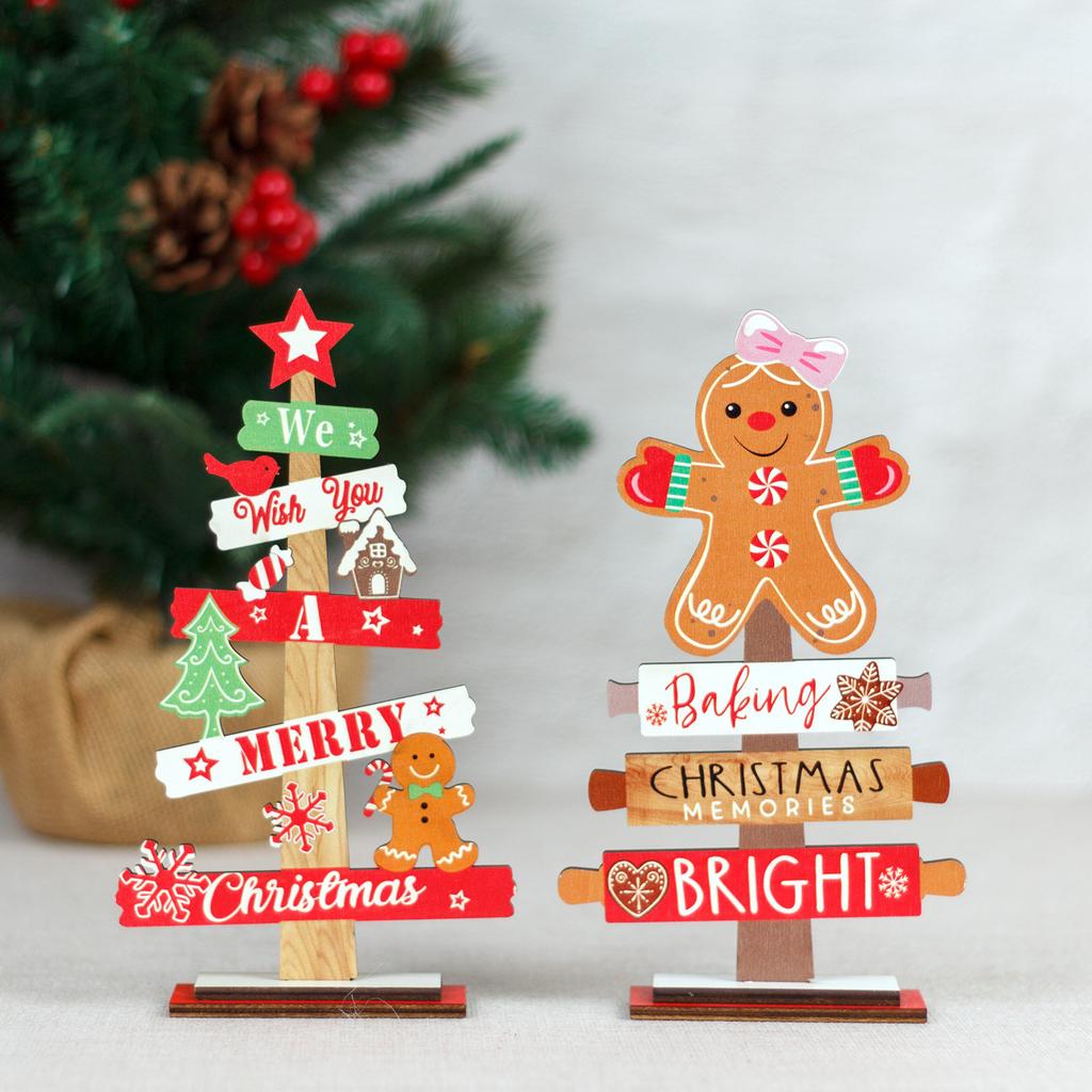 Christmas Home Decoration, Colorful Wooden Christmas Table Setting, Cartoon Claus Wooden Ornaments