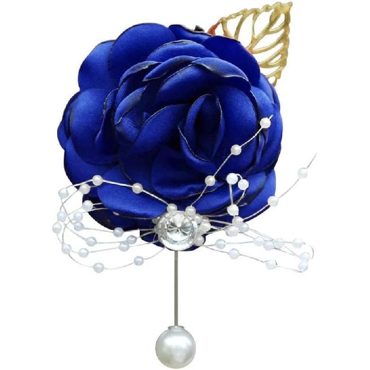 WANLIAN Blue Bridesmaid Wrist Corsage Wedding Flowers Prom Rose Corsage and Boutonniere Set for Wedding Party Prom Wedding Ceremony Anniversary Set