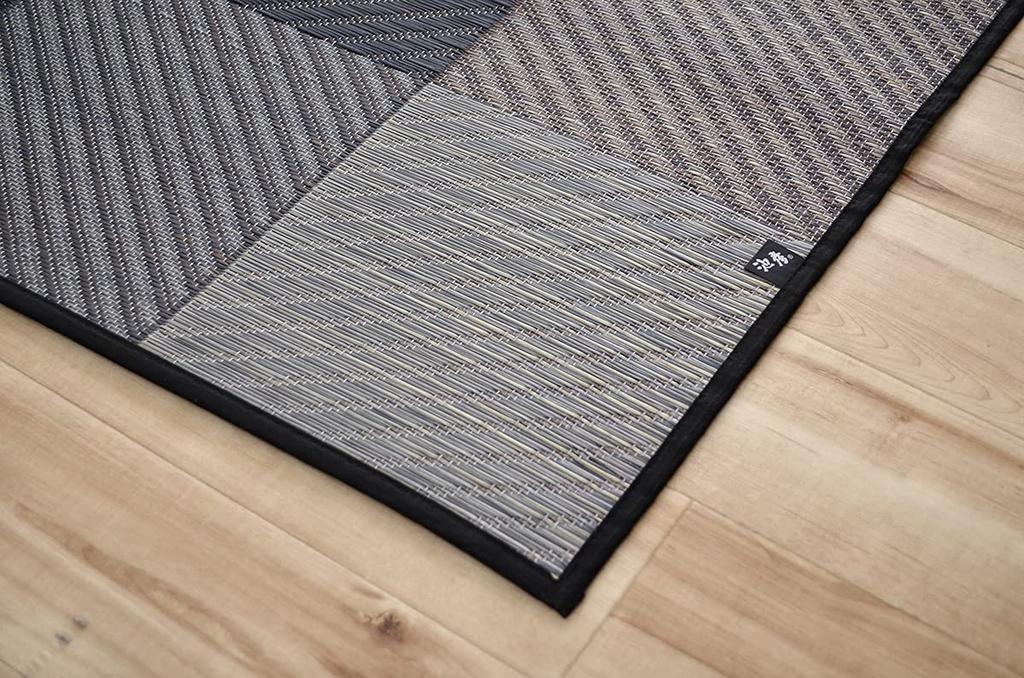 IKEHIKO DX Colorful Block Rug/Carpet, Made In Japan with Igusa Grass, Approx. 191 X 191 Cm, Gray, Non-Woven Backing #1711520