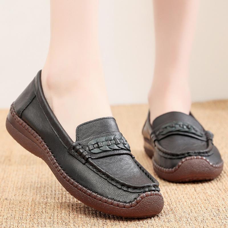 

Женская обувь ручной работы из натуральной кожи, удобная, с мягкой подошвой, с круглым носком, одинарная обувь, роскошные лоферы из коровьей кожи, повседневные женские лоферы 39