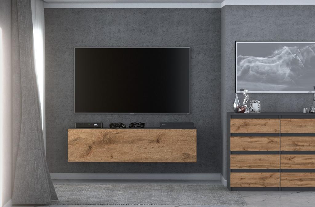 WISZĄCA SZAŁKA RTV 140 CM SZARY DĄB WOTAN