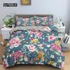 Flower Duvet Cover Set King Size Pink Flowers Green Leaves Pattern Quilt Cover for Teen Girl Microfiber Floral Theme Quilt Cover