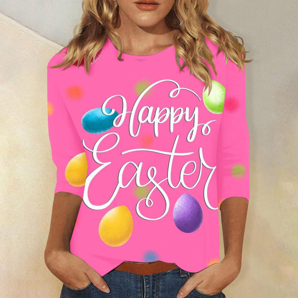 Round Neck 3D Rabbit Festival Printed Top Fashionable Casual Long Sleeved Women's T-shirts