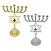 7 Branch Metal Menorah with Cross Pendant Vintage Hanukkah Candlestick Star of David Jewish Candle Holder Stand Ornament
