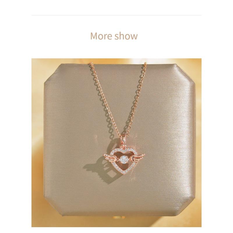 Fashion Simple Heart Wing Titanium Steel Clavicle Necklace Women