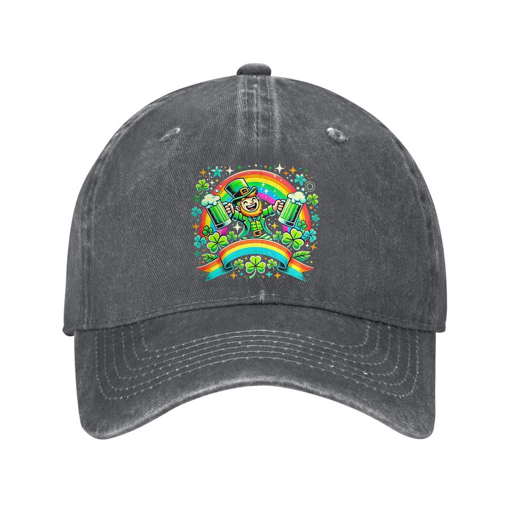 St Patricks Day Leprechaun Beer Mug Baseball Cap Cotton Adjustable Denim Black Outdoor Casual Hat