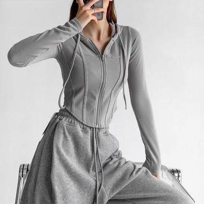 Fashion Women Sweatshirt Long Sleeve Casual Y2k Hooded Sweatshirt Cropped Hoodie