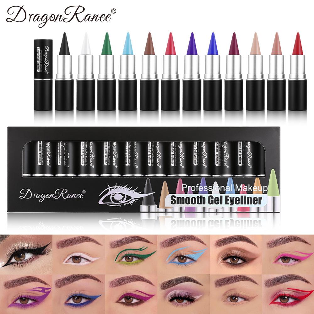12-Piece Set of Colored Eyeliner Pens, Long-Lasting, Fade-Resistant, Waterproof, Automatic Rotating Eyeliner Pens Available in A Set