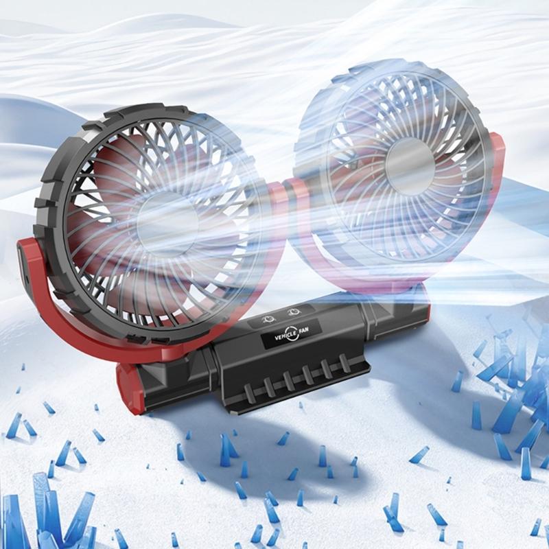 Car Fan Double Head USB Fan for Car, Vehicle Cooling Fan Brushless Motor 3 Speed, 360Rotation, for Car Dashboard