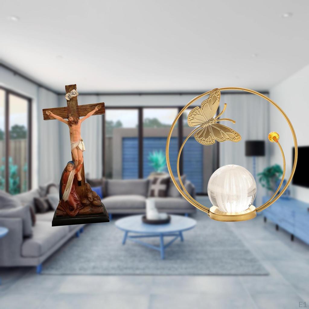 Holy Religious Jesus Sculpture Crystal Ball Statue Metal Figurine Decorative Ornament for Bedroom