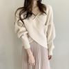 Women S Loose V Neck Cross Design Long Sleeve Knitted Sweater