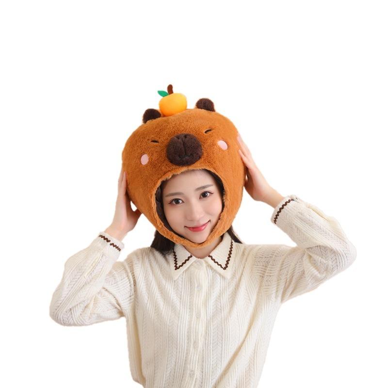 Cotton-filled Capybara Headgear with Oranges, Hat, Photo Props, Cartoon Headgear, Performance Props