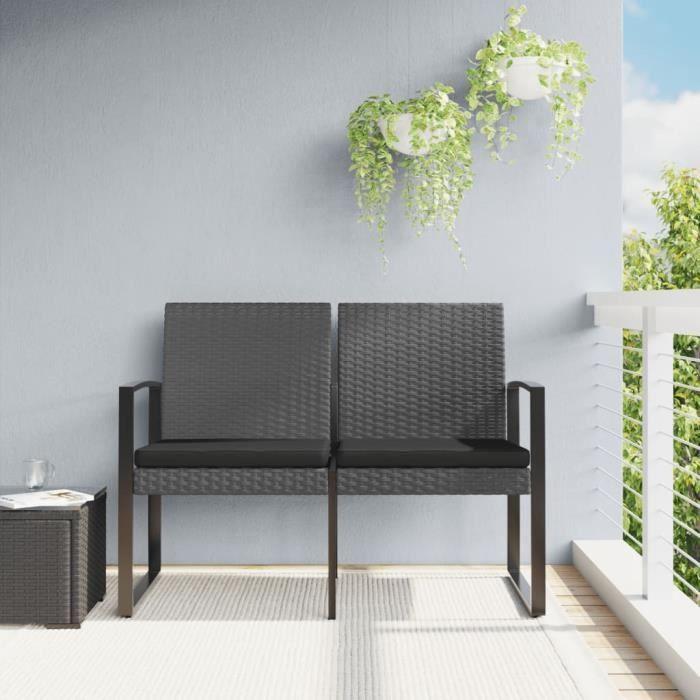 VidaXL Banc de jardin à 2 places et coussins gris foncé PP rotin 360211