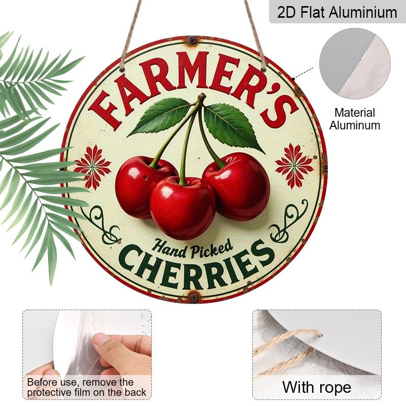 2D Flat 1pc, 8x8 in, Charming Hand-picked Cherry Farmer's Market Aluminum Metal Decorative Signs & Plaques - Perfect for Home, Farmhouse and Garden