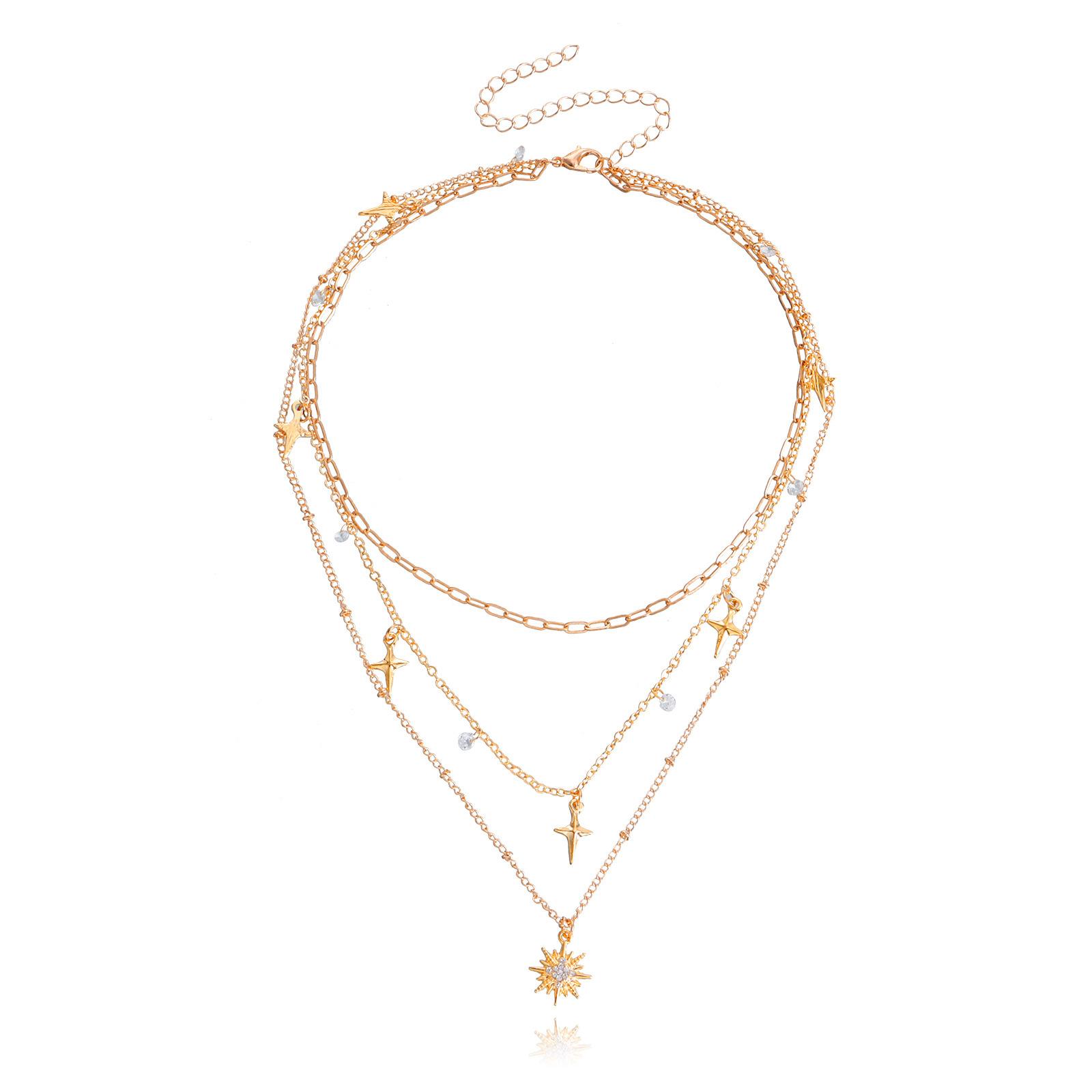 

Hot-selling accessories in Europe and America, punk diamond-encrusted octagram necklace, design cross star pendant neck chain золотой