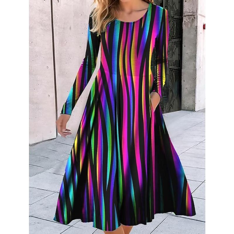 QICED Fashion Autumn Winter Long Sleeve O-Neck Casual Dresses
